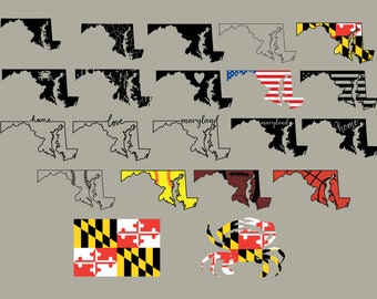 MARYLAND STATE SVG Bundle, Maryland State Clipart, Maryland state silhouette cut files for Cricut, Maryland outline