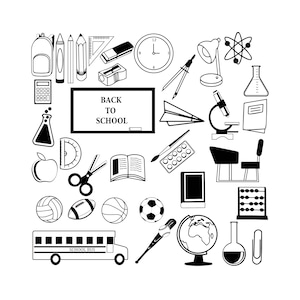 Pacote SVG escolar, arquivos SVG, SVG de volta às aulas, Cricut, Silhouette Cameo, ScanNCut, material escolar Svg, pacote de arquivos Svg, arquivos de corte Svg