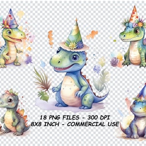 DINOSAUR BIRTHDAY WATERCOLOR Clipart Png, Dinosaur Birthday Watercolor Png Files, Transparent Background Png