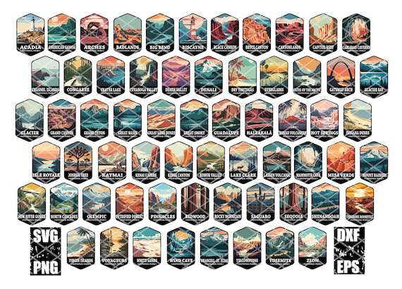 USA NATIONAL PARKS All 63, National Parks Svg Cut Files, American National Parks Laser Engraving Files