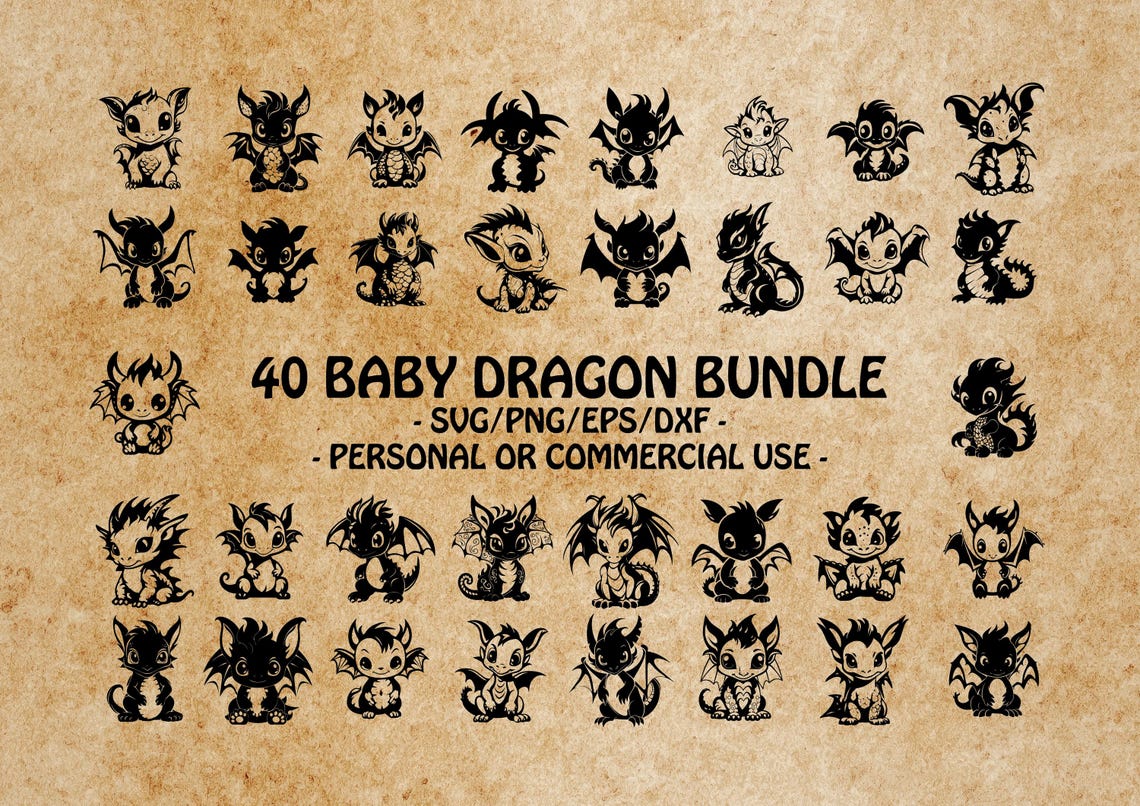 BABY DRAGON SVG, Cute Dragon Clipart, Whimsical Dragon Art Svg Files ...