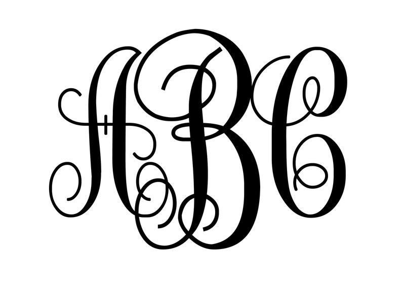 K&ouml;nnte beinhalten: Schwarz-wei&szlig;es Monogramm mit den Buchstaben ABC in einer kursiv geschriebenen Schrift.