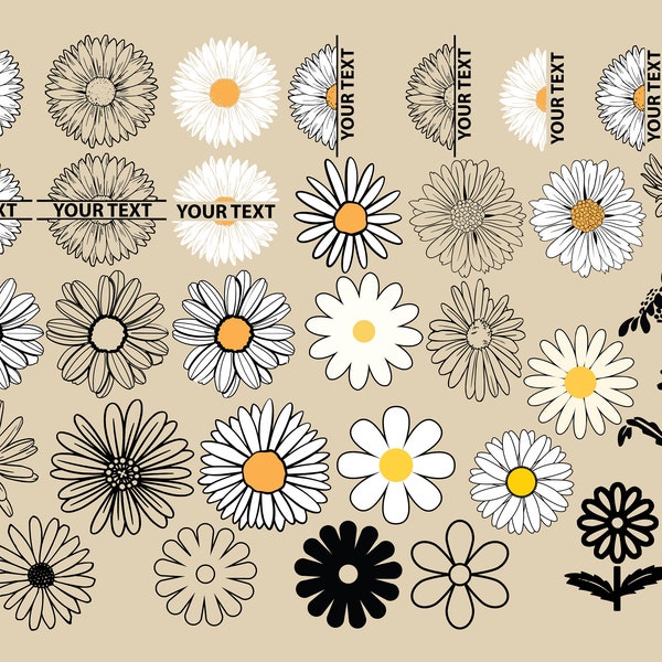 DAISY SVG, DAISY Flower Clipart, Daisy Svg Cut files for Cricut, Daisy monogram Svg, Half daisy svg