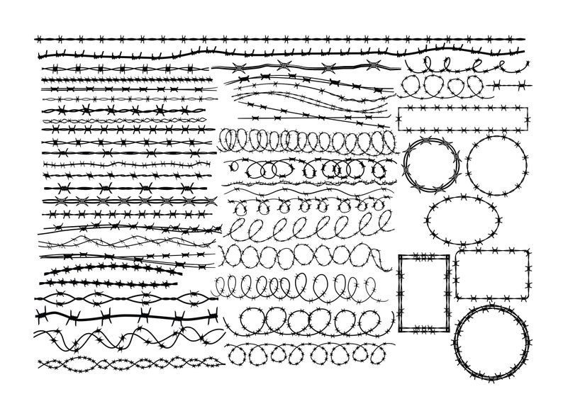 Puede incluir: Un conjunto de ilustraciones de alambre de p&uacute;as en blanco y negro. El conjunto incluye varias formas y tama&ntilde;os de alambre de p&uacute;as, incluidas l&iacute;neas rectas, curvas, c&iacute;rculos y cuadrados.
