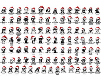 PEEKING DOG SVG With Santa Hat, Peeking Dog With Santa Hat Clipart, Dog Lover Svg, Christmas Svg Files For Cricut