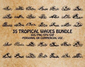 TROPICAL WAVES SVG, Beach Wave Clipart, Ocean Wave Design Svg Files For Cricut, Coastal Crafting Template