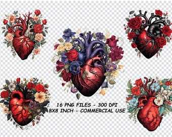 CORAZÓN FLORAL GÓTICO Clipart Png, Archivos Png de Corazón Floral Gótico, Fondo Transparente Png para uso comercial