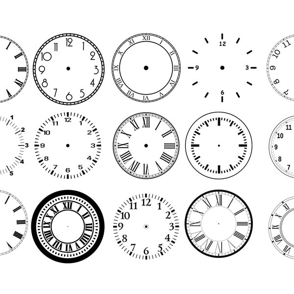 CLOCK FACE SVG Bundle, Clock face clipart, Clock face svg per Cricut, Clock face svg file di taglio, sagoma del quadrante dell'orologio