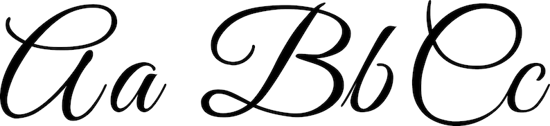 May include: A black and white image of the letters A, B, and C in a cursive font.