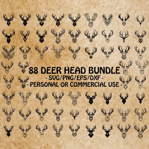 DEER HEAD SVG, Rustic Deer Clipart, Antler Design File Svg Files For Cricut, Woodland Deer Art