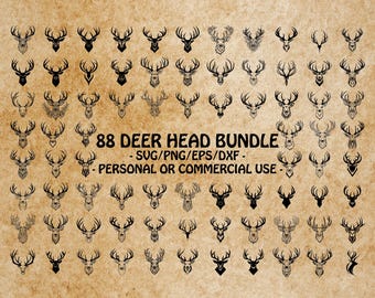 CABEZA DE CIERVO SVG, Clipart de ciervo rústico, Archivo de diseño de astas Archivos SVG para Cricut, Arte de ciervos del bosque