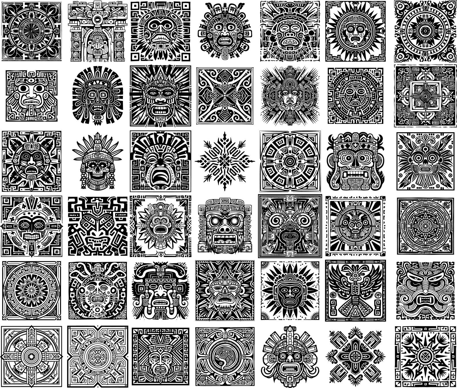 SQUARE AZTEC HIEROGLYPH Svg, Sacred Design Clipart, Tribal Square Art ...