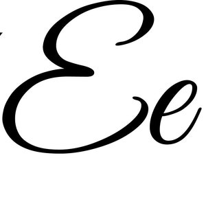 May include: A black and white image of the letters D, d, E, e, F, and f in a cursive font.