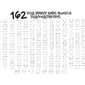 PAQUETE DE OREJAS DE PERRO, Orejas de perro dibujadas a mano Svg, Orejas de razas de perros Svg, Contorno de orejas de perro para archivos de grabado láser