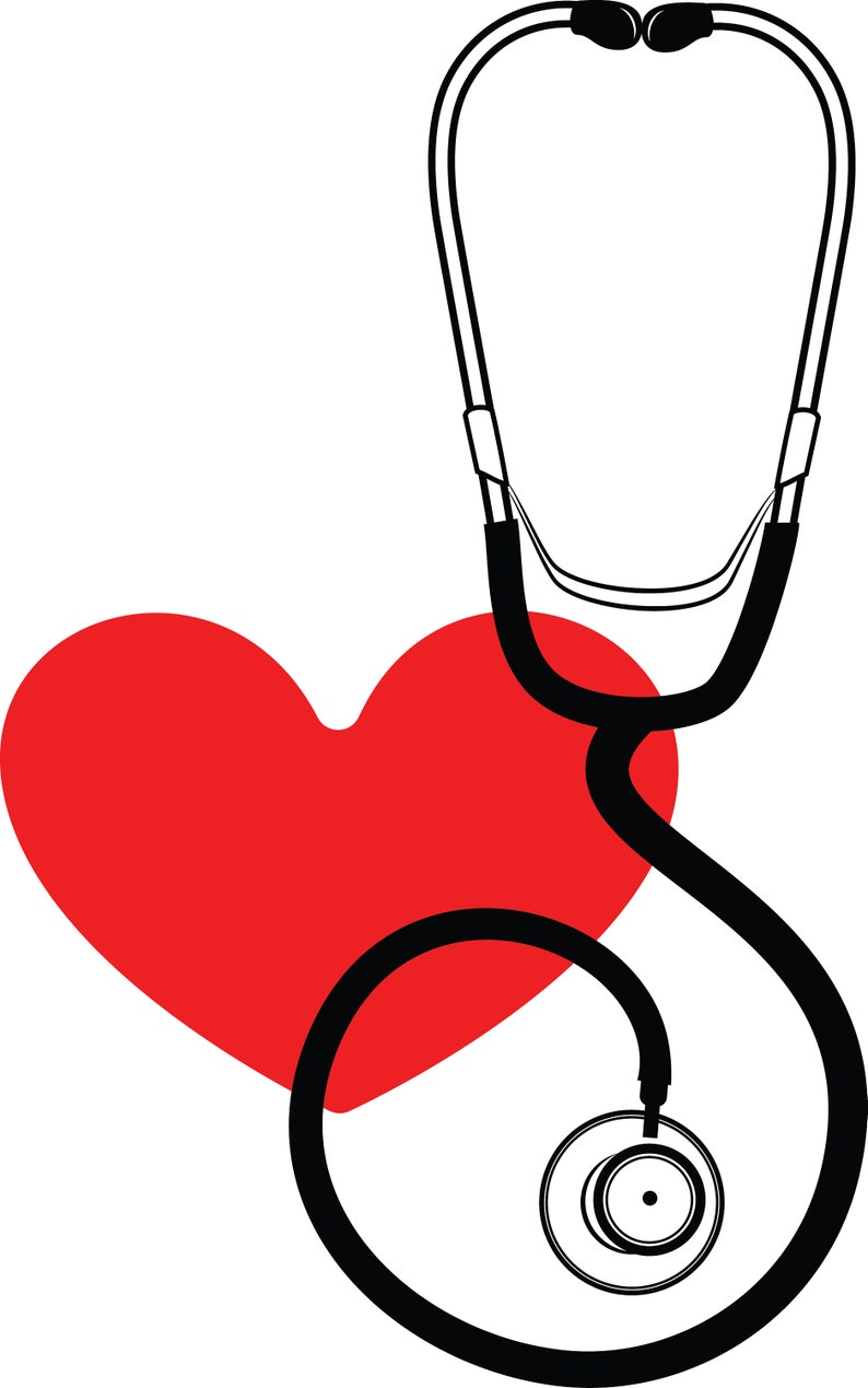Puede incluir: Un estetoscopio negro con un coraz&oacute;n rojo detr&aacute;s. El estetoscopio es una herramienta m&eacute;dica que se utiliza para escuchar los latidos del coraz&oacute;n y otros sonidos en el cuerpo.