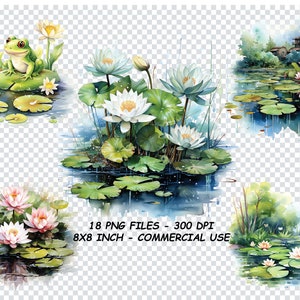 Aquarela Lily Pond Clipart, Aquarela Lily Pond Png Arquivos, Fundo Transparente Png