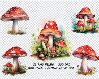 Aquarell rote Pilze Clipart, Aquarell rote Pilze Png für kommerzielle Nutzung, Pilz Clip Art, transparenter Hintergrund