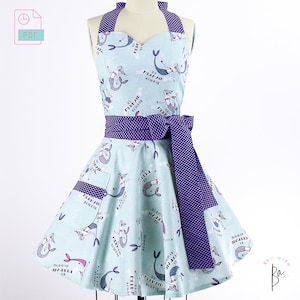 How To Sew A Full Retro Apron for Women - A Printable Sewing Apron Pattern + Tutorial - Full, Double Skirts, and Sweetheart Neckline Aprons