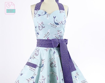 How To Sew A Full Retro Apron for Women - A Printable Sewing Apron Pattern + Tutorial - Full, Double Skirts, and Sweetheart Neckline Aprons