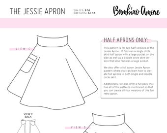 How To Sew A Half Retro Apron for Women - A Printable Sewing Pattern + Tutorial - Full and Double Skirts Half Retro Aprons