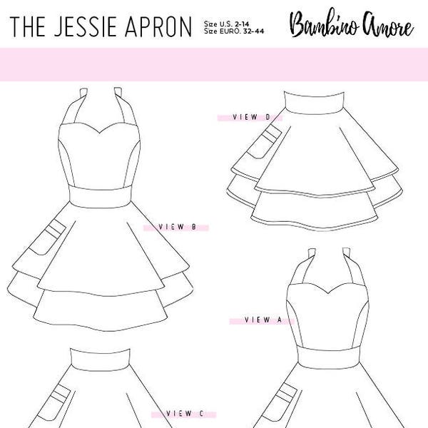 How To Sew A Retro Apron for Women // A Printable Sewing Pattern + Tutorial // Full, Half, Double Skirts, and Sweetheart Neckline Aprons