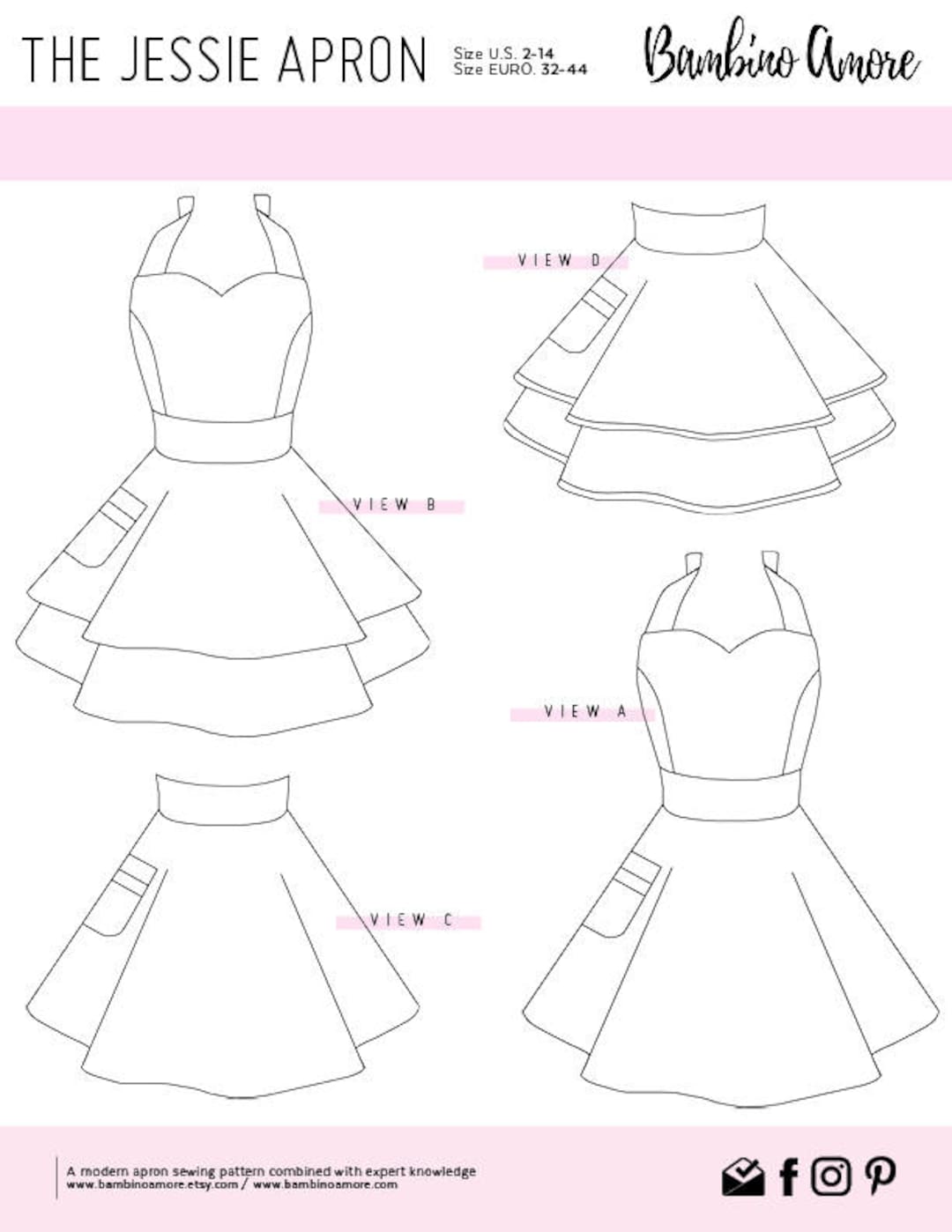 How to Sew A Retro Apron for Women // A Printable Sewing Pattern Tutorial // Full, Half, Double Skirts, and Sweetheart Neckline Aprons - Etsy