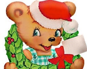 Vintage Christmas Bear Counted Cross Stitch Pattern, Cute Bear Cross Stitch, Christmas Counted Cross Stitch Pattern - PDF Download