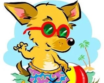 Ready for the Beach Counted Cross Stitch Pattern, Summer Cross Stitch, Cartoon Dog Cross Stitch, Beach Cross Stitch - PDF Download