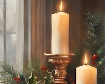 Candles and Holly Christmas Counted Cross Stitch Pattern, Holiday Cross Stitch, Christmas Cross Stitch Pattern – PDF Download