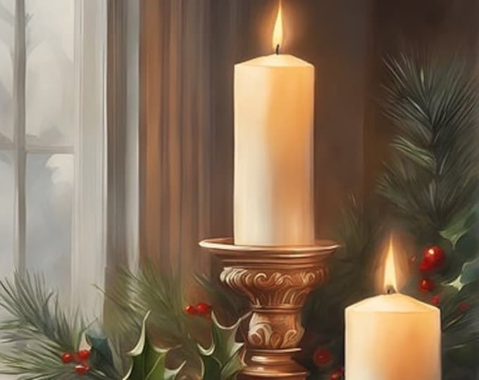 Candles and Holly Christmas Counted Cross Stitch Pattern, Holiday Cross Stitch, Christmas Cross Stitch Pattern – PDF Download