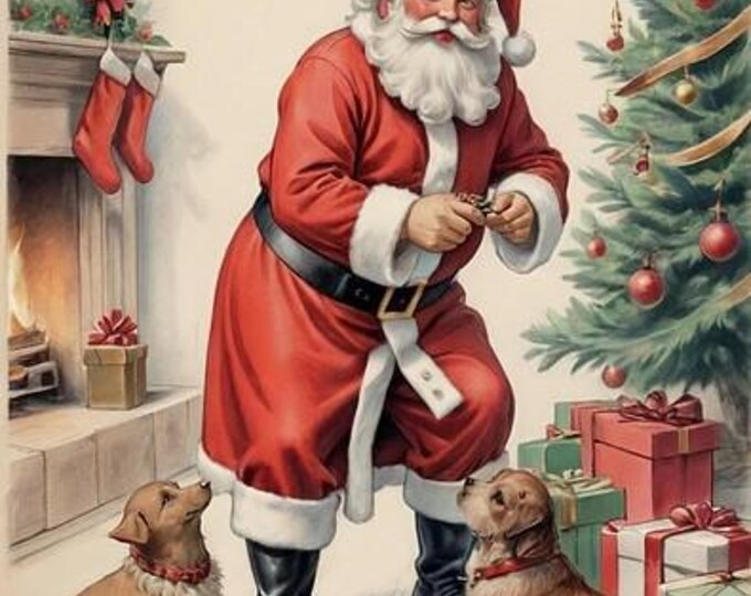 Santa and Pups Counted Cross Stitch Pattern, Christmas, Holiday Décor – PDF Download