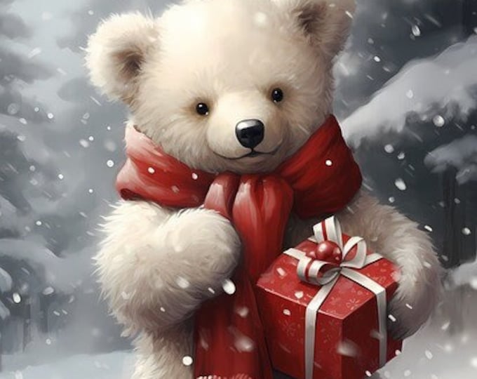 Christmas Bear Counted Cross Stitch Pattern: Winter Snow Scene (PDF Download)