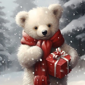 Christmas Bear Counted Cross Stitch Pattern, Bear in the Snow Cross Stitch, Cute Christmas Cross Stitch Pattern, Instant PDF Download