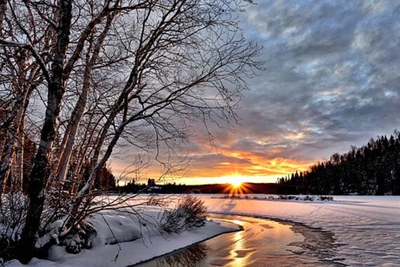 Winter Sunset Landscape Counted Cross Stitch Pattern (PDF Download)