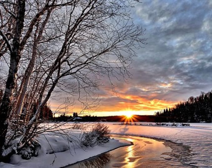 Winter Landscape at Sunset Counted Cross Stitch Pattern, Scenic Cross Stitch Pattern, Winter Sunset Cross Stitch Pattern - PDF Download