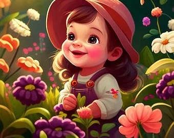 Little Girl in the Garden Counted Cross Stitch Pattern, Floral Cross Stitch, Summer Flowers Cross Stitch – PDF download