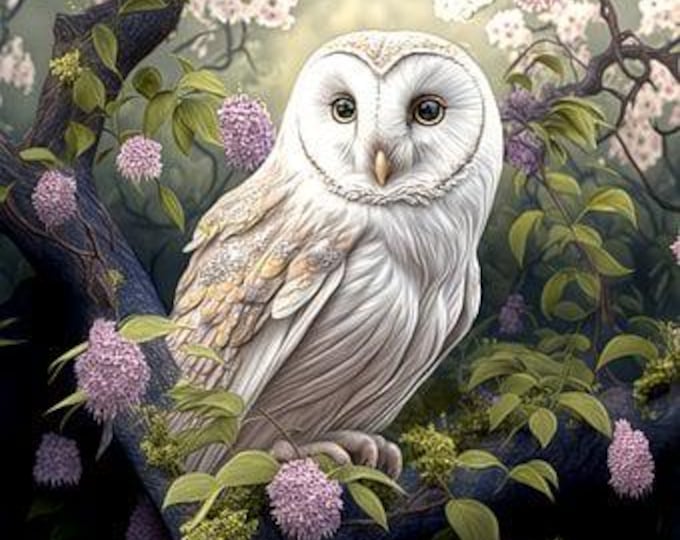 White Owl Counted Cross Stitch Pattern, Bird Cross Stitch, Floral Cross Stitch, Whimsical Cross Stitch – PDF Download