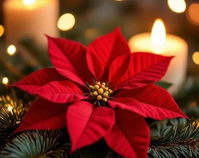 Christmas Poinsettia Counted Cross Stitch Pattern, Christmas, Candles, Holiday Décor – PDF Download