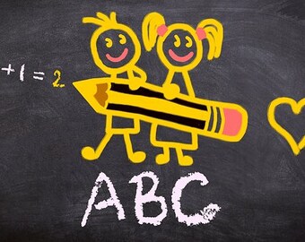 Back to School Counted Cross Stitch Pattern, Chalkboard ABC Cross Stitch Pattern, Cartoon Students Cross Stitch Teacher Gift - PDF Download