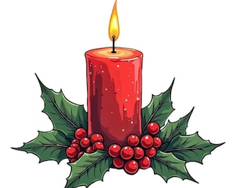 Christmas Candle with Holly Counted Cross Stitch Pattern, Holiday Décor – PDF Download