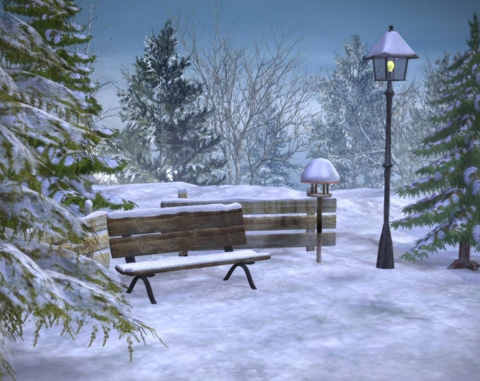 Snowy Bench Counted Cross Stitch Pattern, Winter Park Counted Cross Stitch Pattern, Snowy Scene Pattern – PDF Download