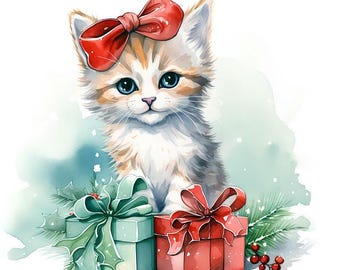 Christmas Kitty Counted Cross Stitch Pattern, Holiday Décor – PDF Download
