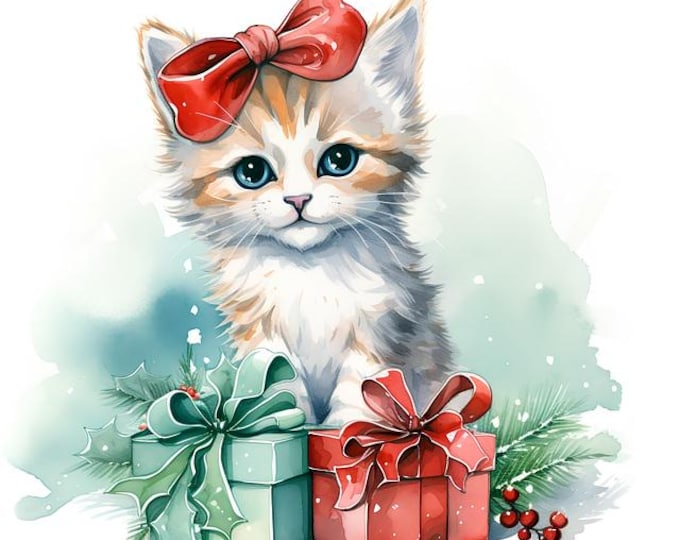 Christmas Kitty Counted Cross Stitch Pattern, Holiday Décor – PDF Download