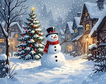 Snowy Snowman Counted Cross Stitch Pattern, Christmas, Scenic, Winter, Holiday Décor – PDF Download
