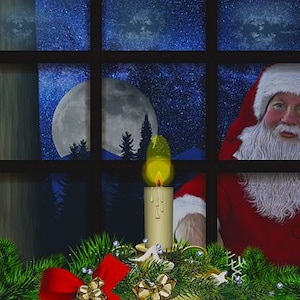 Santa in the Window Counted Cross Stitch Pattern, Christmas Counted Cross Stitch Pattern – PDF Download