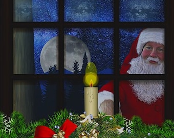 Santa in the Window Counted Cross Stitch Pattern, Christmas Counted Cross Stitch Pattern – PDF Download