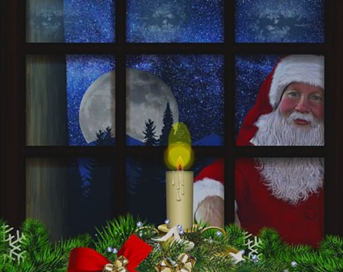 Santa in the Window Counted Cross Stitch Pattern, Christmas Counted Cross Stitch Pattern – PDF Download