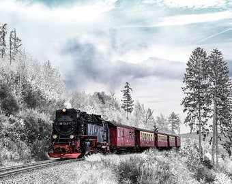 Winter Train Counted Cross Stitch Pattern, Winter Landscape Cross Stitch, Snowy Scenic Cross Stitch – PDF Download
