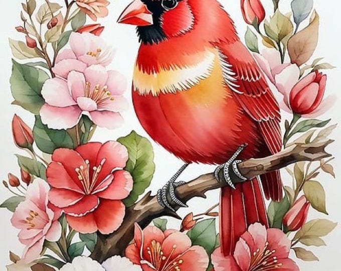 Cardinal Counted Cross Stitch Pattern, Bird Cross Stitch, Floral Cross Stitch, Spring Cross Stitch Pattern – PDF Download