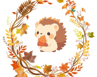 Fall Hedgehog Cross Stitch Pattern, Cartoon Autumn Design (PDF Download)